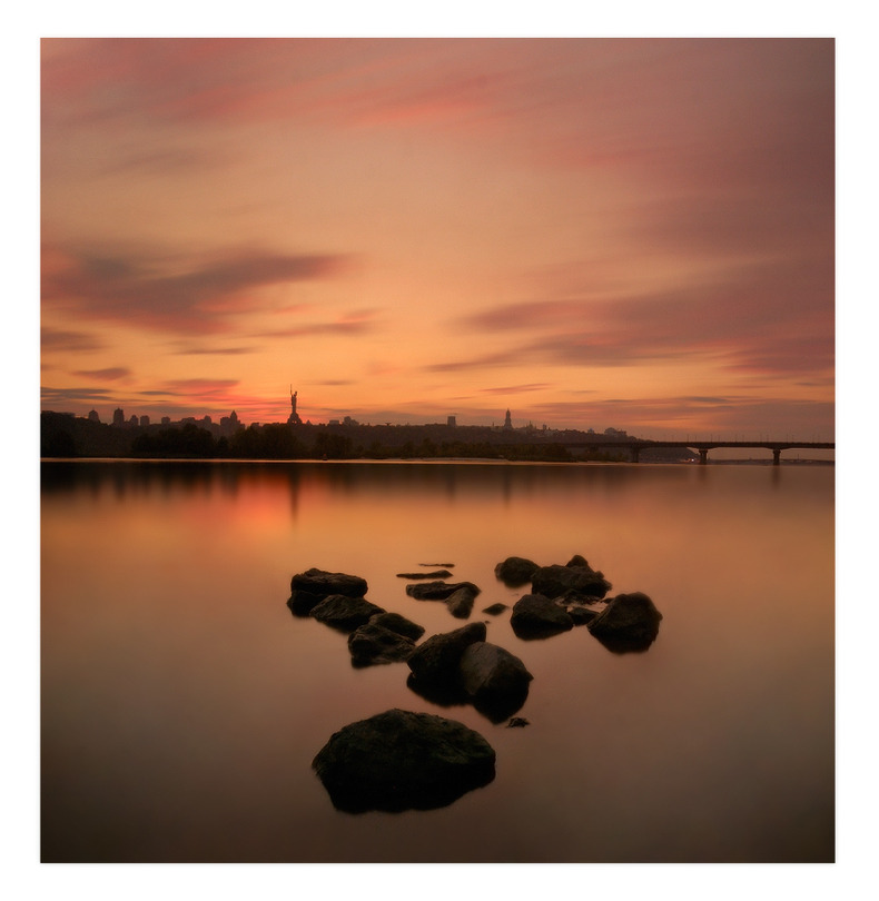 A pink sunset | sunset, river, silhouette