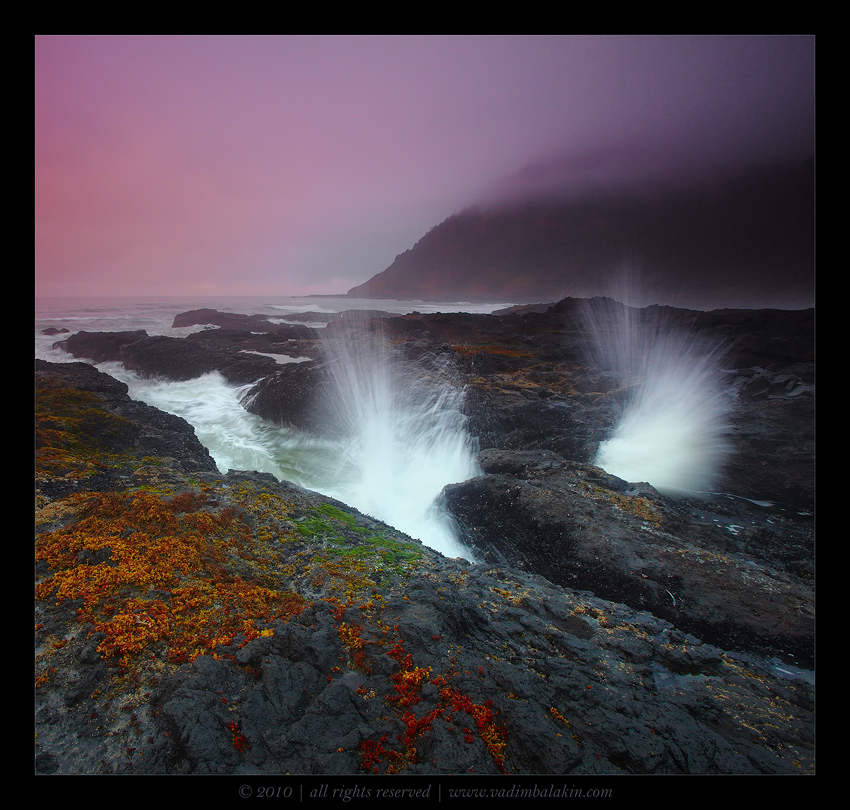 Lilaceous moment | evening, water, waves, haze, mist, dusk, sunset, rocks, stones, colourful, sea