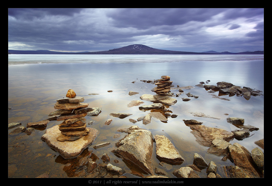 Mirrorlike water | rocks, sky, lake, Ural 