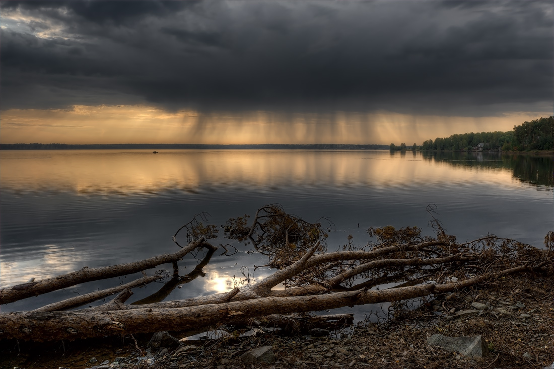 Clouds reflecten in the river | reflection, clouds, river, fallen trees