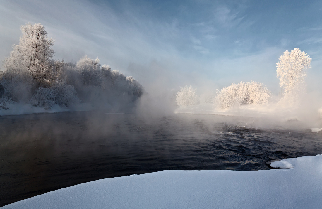 Steam on a lake | lake, steam, water, winter