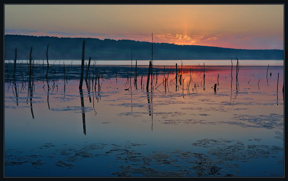 Fiery lake | lake, water, dusk, sun