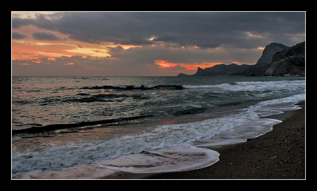 Sunset, sea | landscape, nature, sea, sunset, scarlet, evening, clouds, skyline, waves, coast