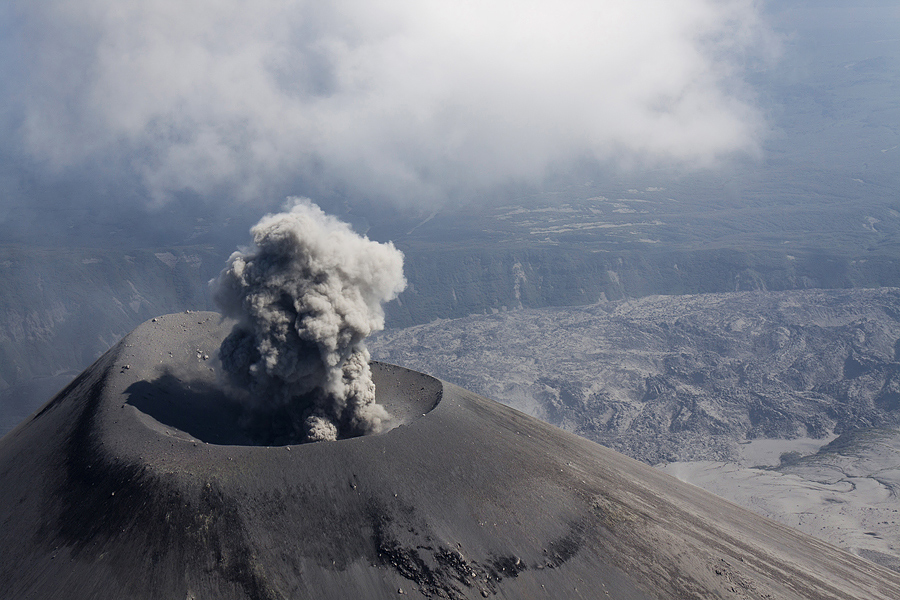 Eruption | volcano, skyline, mountains, clouds