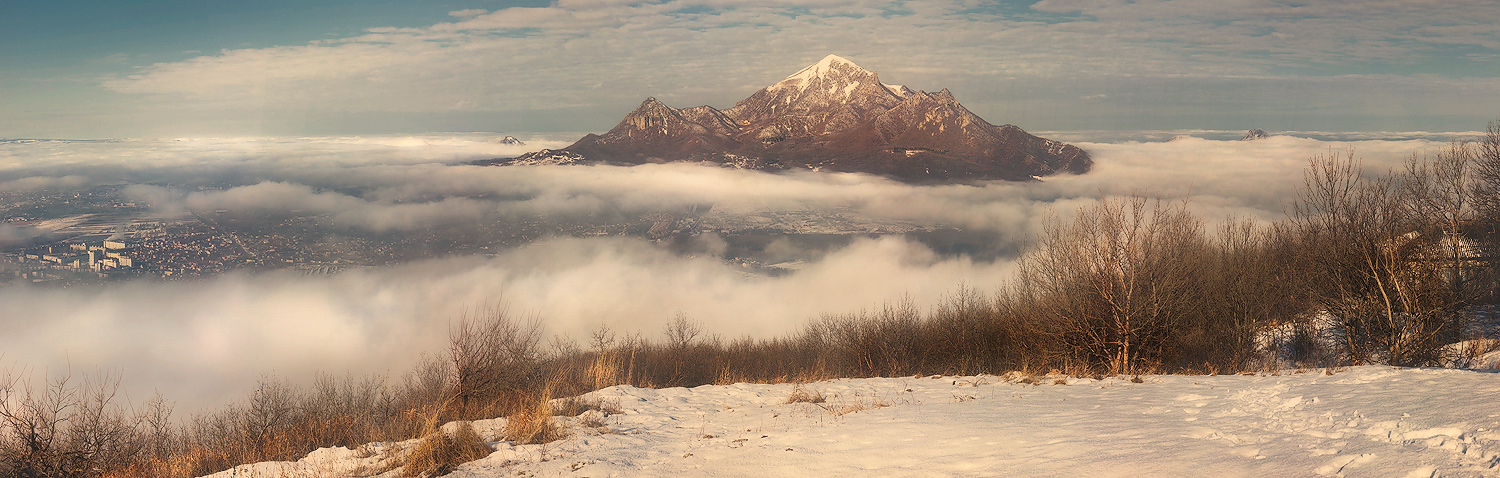 Over the city | landscape, nature, mountains , sky, clouds, snow, trees, height, city, over