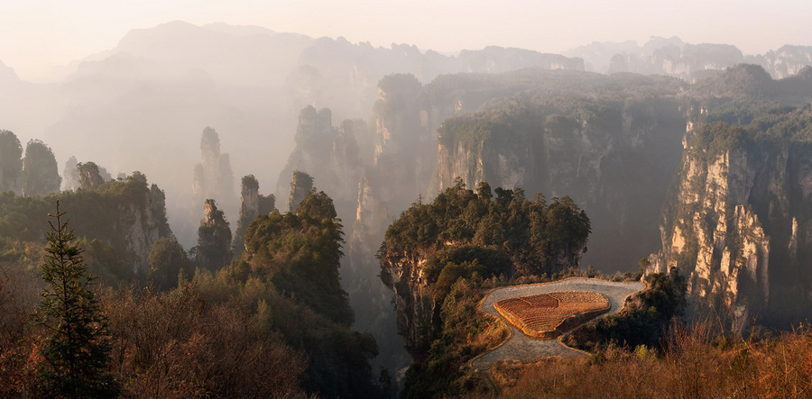 Country of dragons | mountains, trees, mist, rocks, China