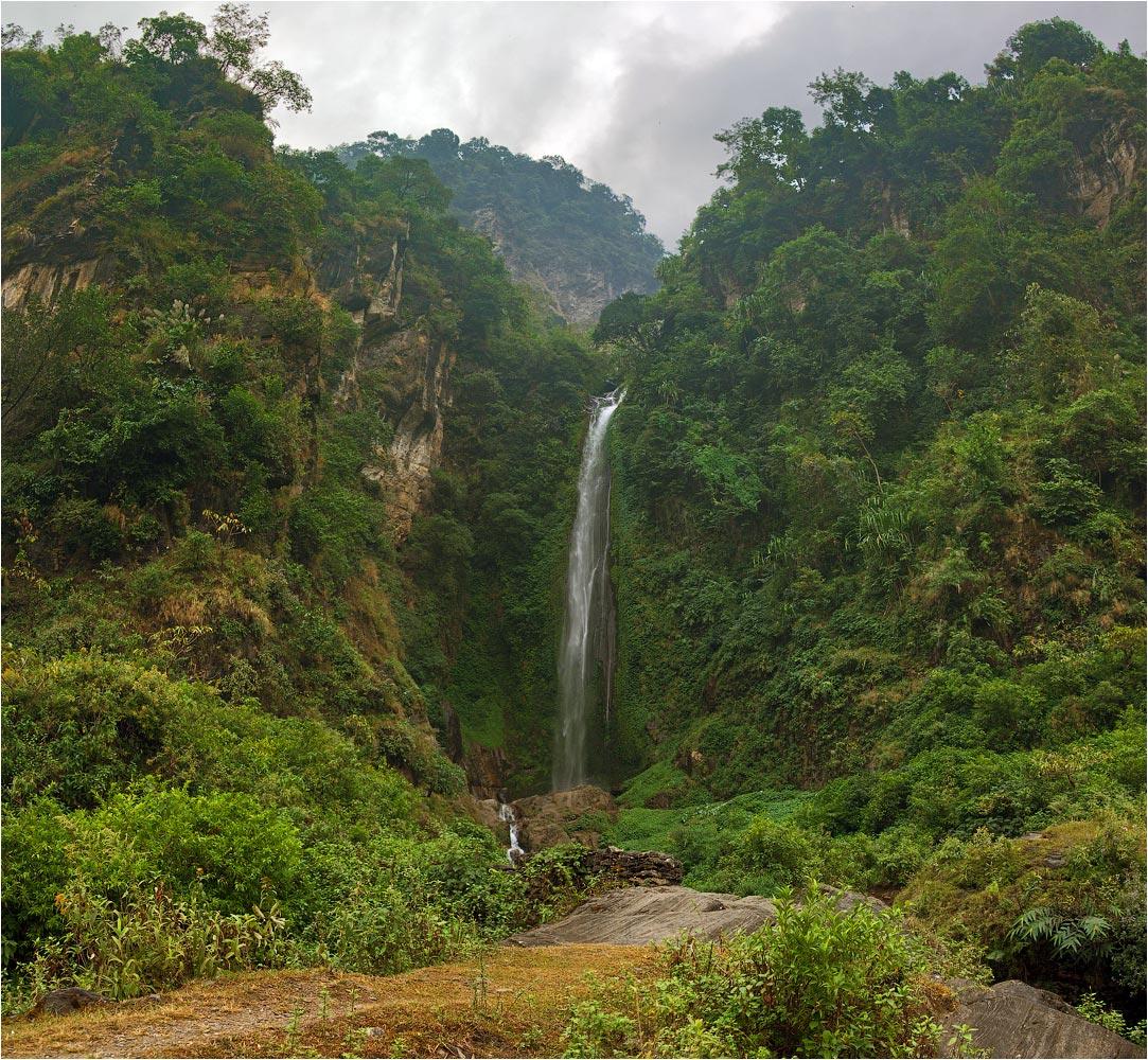 Waterfall, Nepal | landscape, outdoor, nature, green, trees, Nepal, Annapurna, Bhulbhule, waterfall, sky