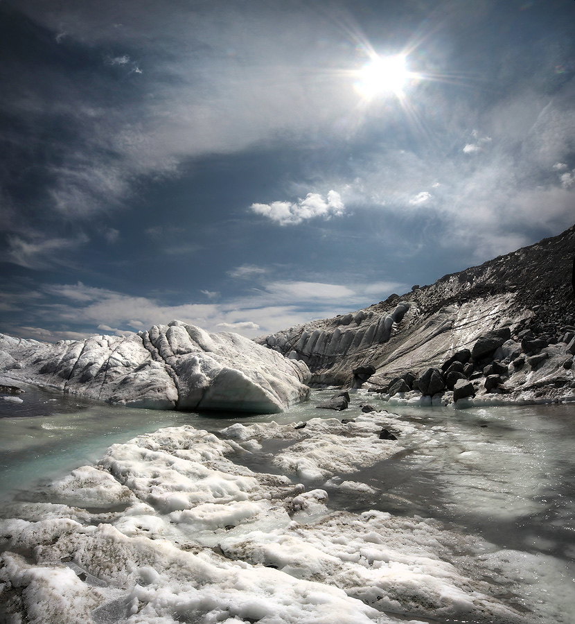 Sluicy stream | stream, rocks, sun, clouds