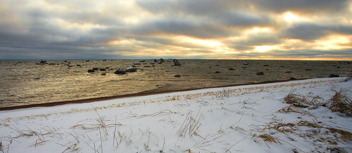 Winter sea | landscape, water, winter, stones, sea, clouds, shine, snow, blades, coast