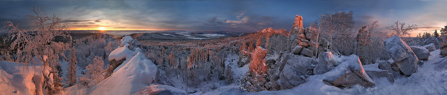 Sunset light | mountains, trees, sunset, winter, rocks