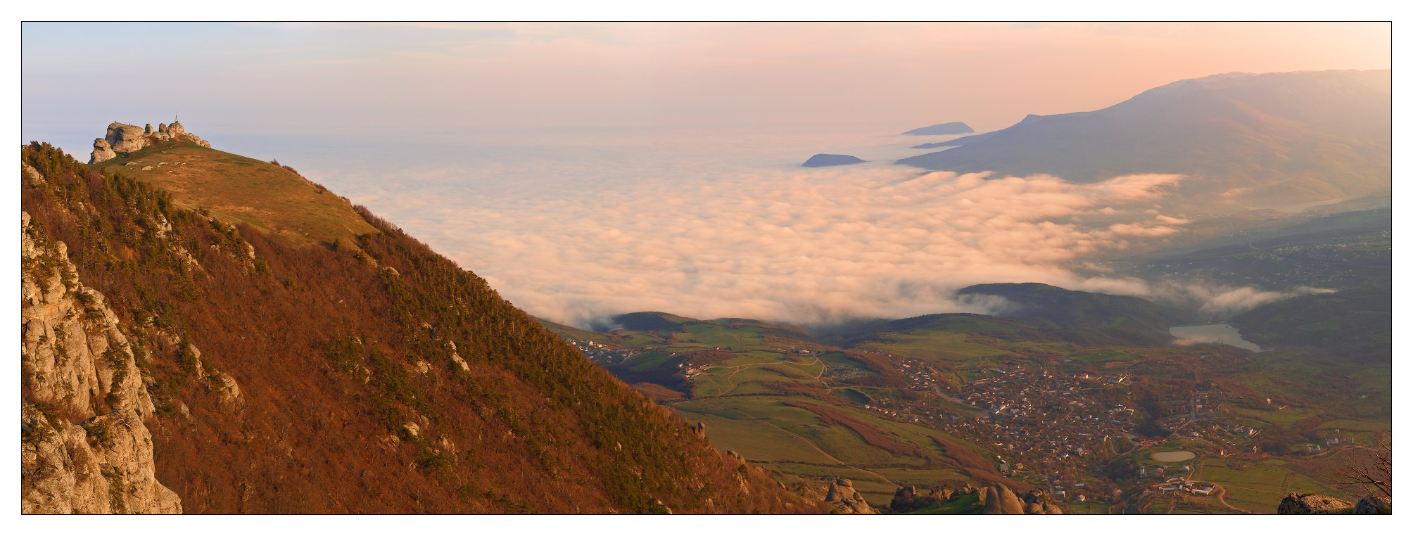 Beautiful sight fron the cliff | cliff, beautiful sight, clouds, hillside