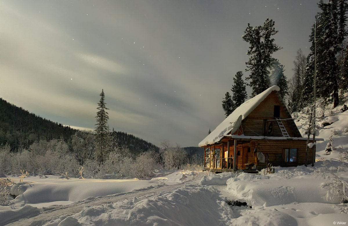 House in polar lights | polar light, house, snow, pine wood