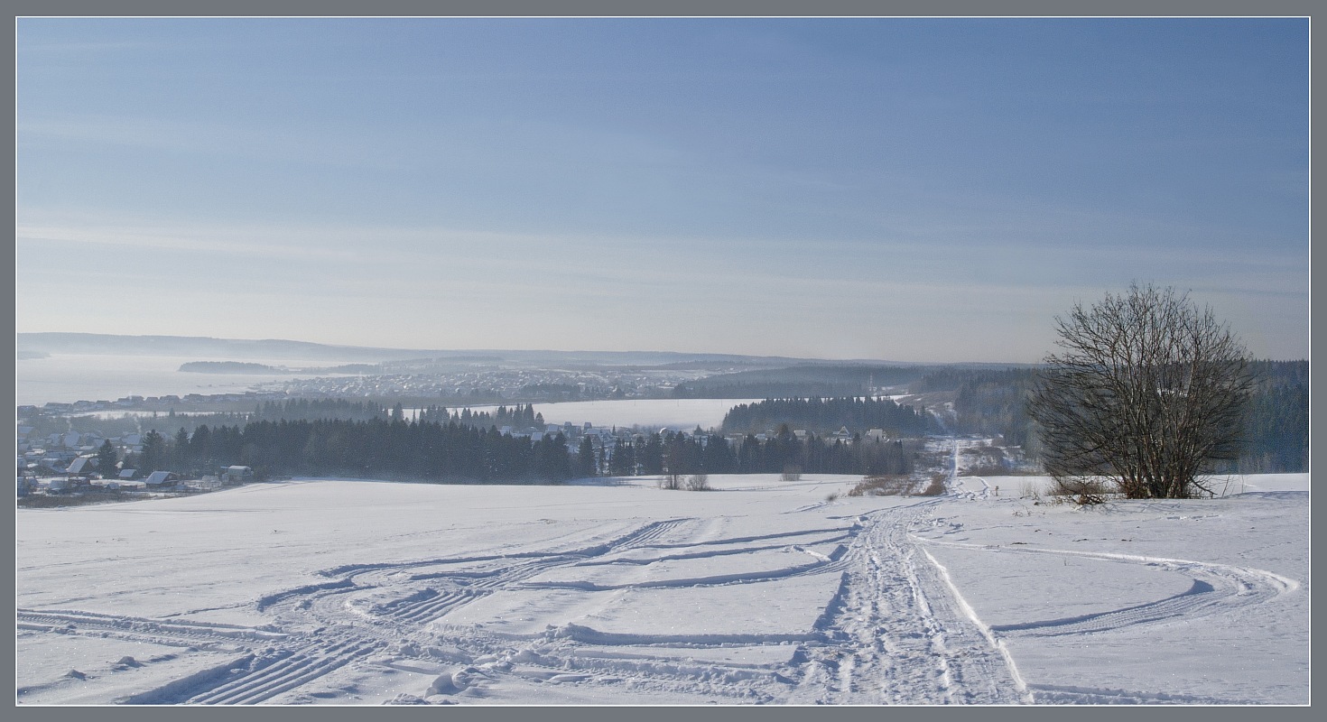 Winter landskape | landscape, nature, winter, forest, tree, snow, field , trace, day, houses