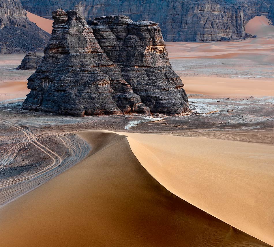 Desert, Sahara | Algeria, Tadrart, Sahara, sand, shade, desert, downs, tracks, rock, landscape