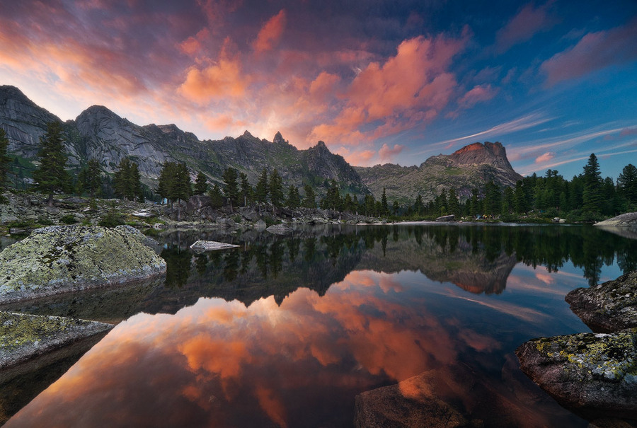 purple sunset | purple, sunset, lake, mountain