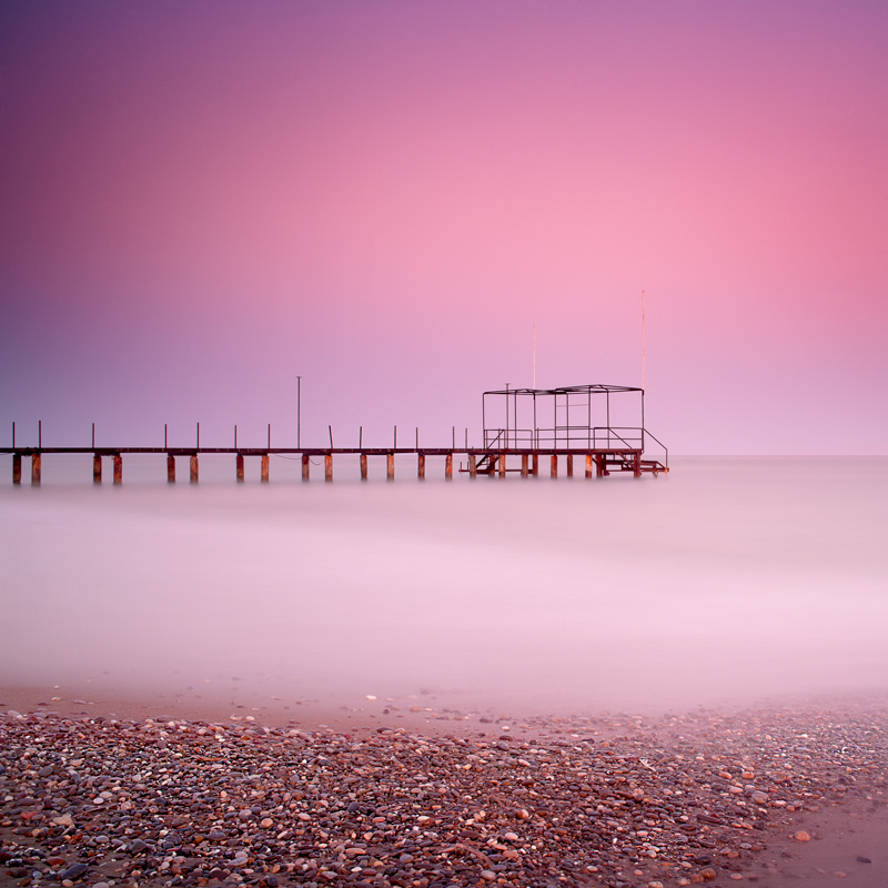 Shades of pink | pink, bridge, ocean, stony shore