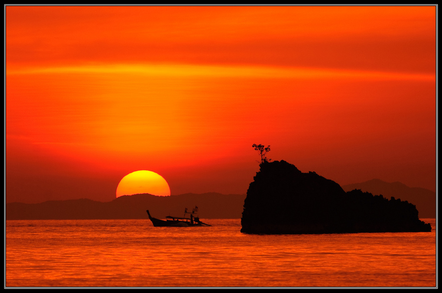 Red and black | duck, boat, beach, island