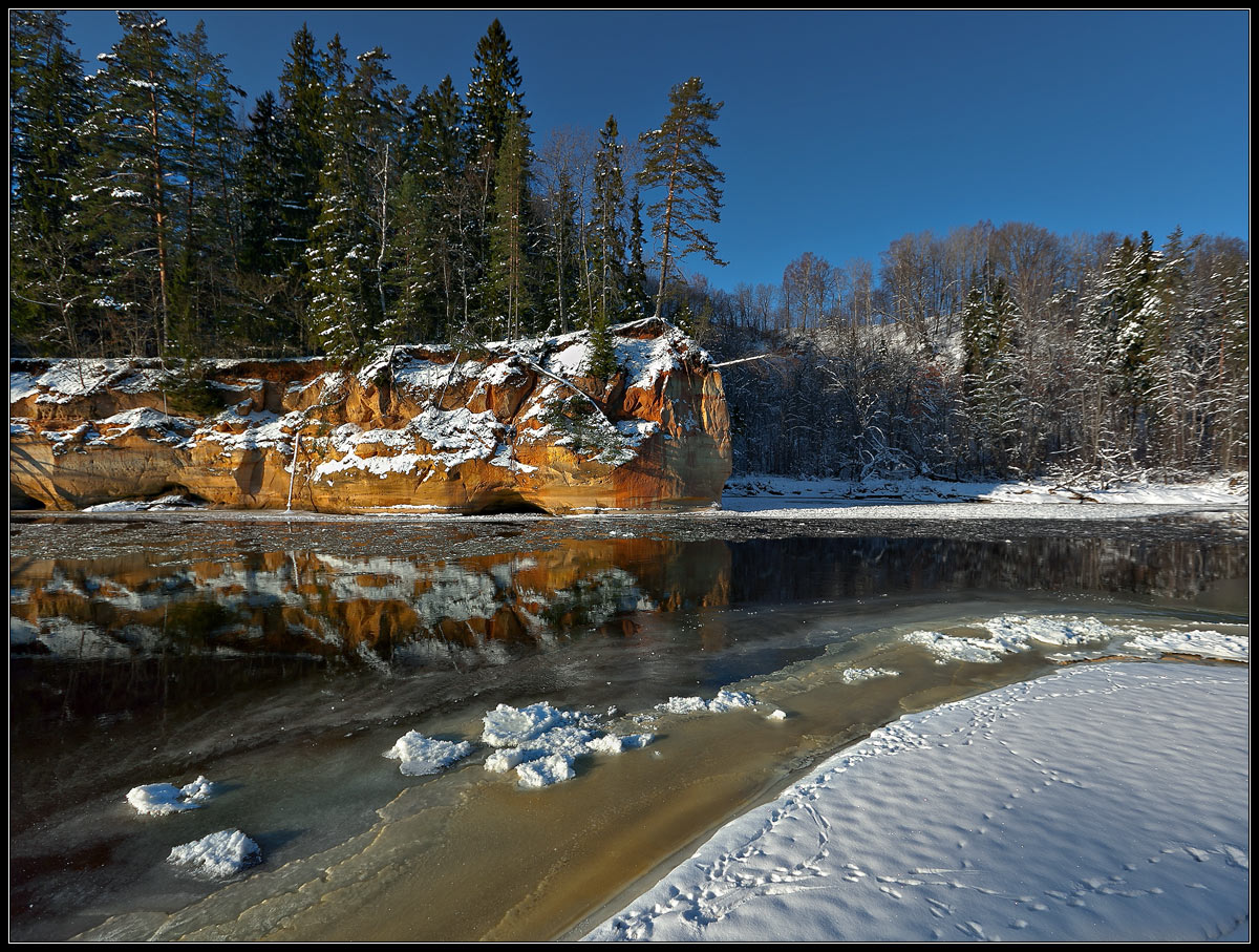 Winter rock | landscape, nature, outdoor, winter, snow, forest, trees, water, sky, rock