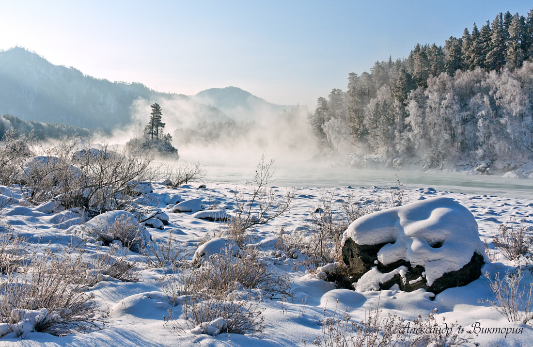 Steam allover the river | steam, river, snow, winter