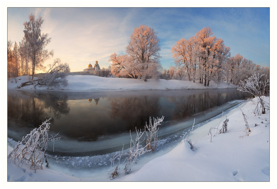 River. Loop.  | river, winter, birch, church