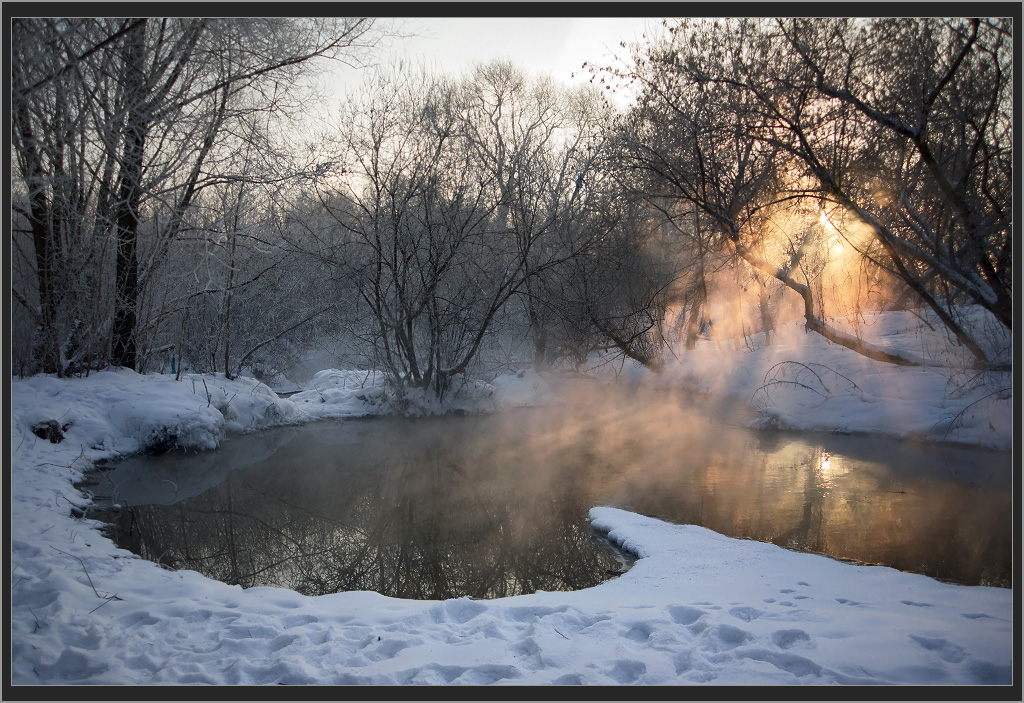 Fog above the lake | fog, lake, snow, spring