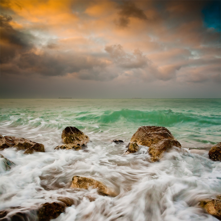 Waves at sea | sea, water, sky, clouds, skyline, stones, wave, sunshine, foam, clear