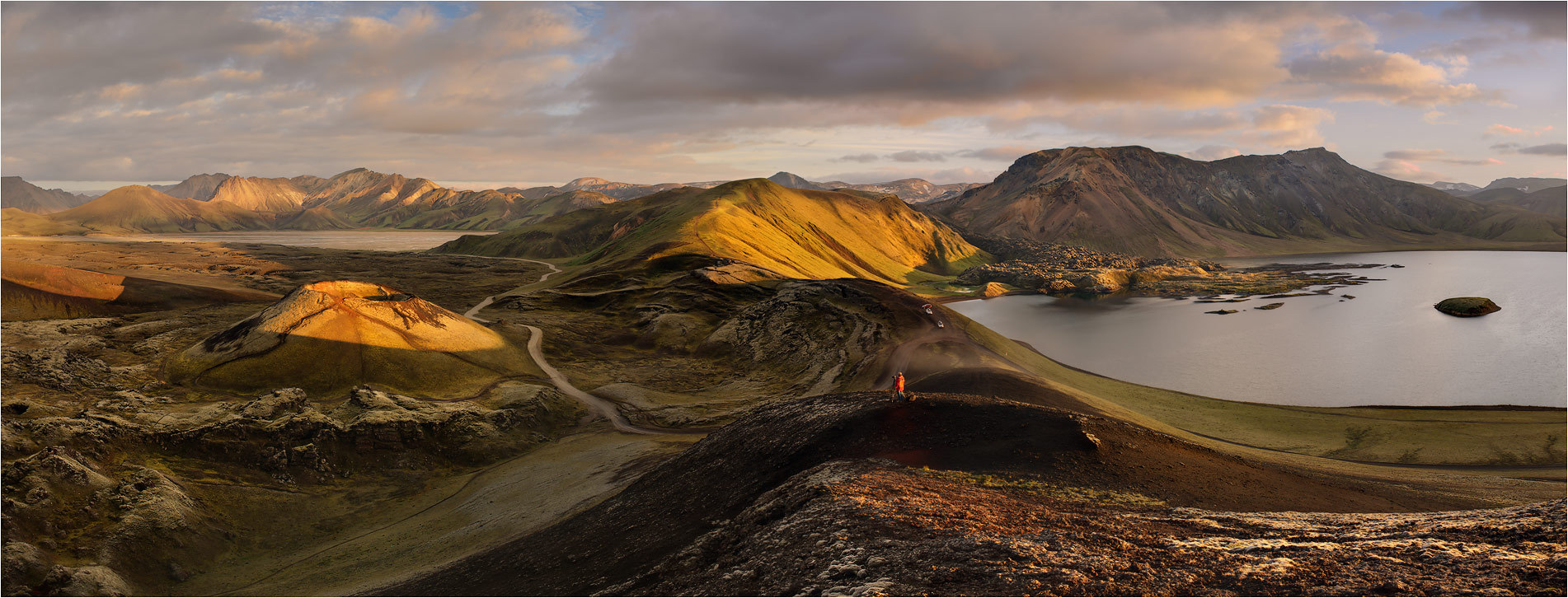 Evening panorama, Iceland | Iceland, landscape, panorama, evening, hills, sunshine, water, mountains, clouds , sunset