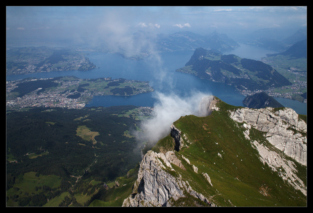 Cliff-giant | landscape, nature, outdoor, water, cliff, fog, green, giant, height, sky