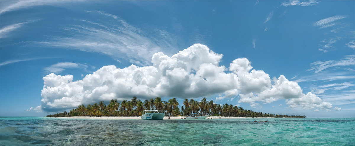 Saona Island, Dominican Republic | landscape, nature, panorama, Saona , Island, Dominican Republic, palms, beach, clouds, yacht