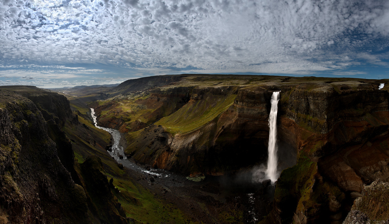 Waterfall and clouds | waterfall, clouds, hills, river