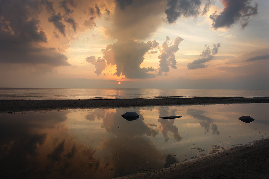 Rocks in the dark | dusk, lake, rock, shore