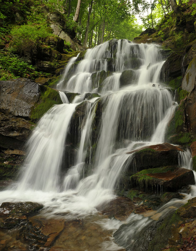 Shipot waterfall | waterfall, rocky hill, mountain river, wood