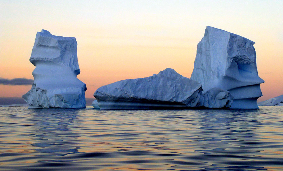 Icebergs | iceberf, ocean, north pole, dusk