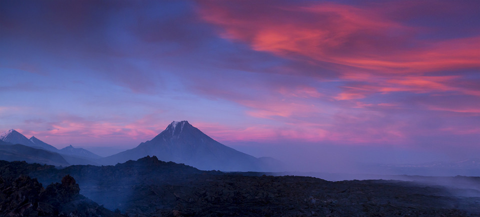 Kamchatka, volcanic eruption | landscape, nature, outdoor, sky, clouds, scarlet, volcano, fog, Kamchatka, sunset