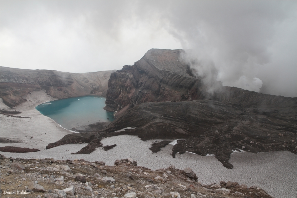 Acidic lake, volcano Gorely | crater, Gorely, volcano, lake, acidic, summer, water, fallow, landscape, nature