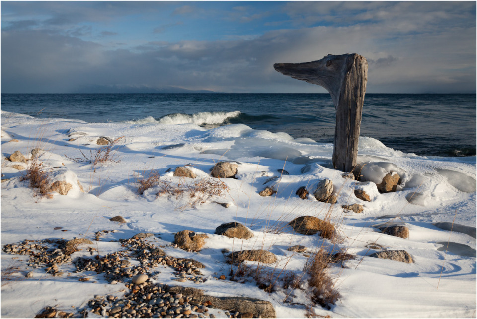 Lake Baikal, Buryatia | Baikal, lake, Buryatia, snow, winter, skyline, clouds, stones, stick, looking