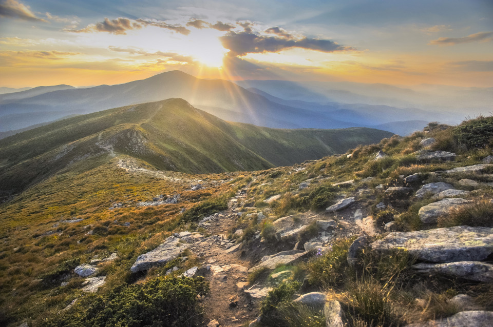 Carpathians | nature, landscape, sky, stones, mountain, Carpathians, top, sunshine    , clouds, grass